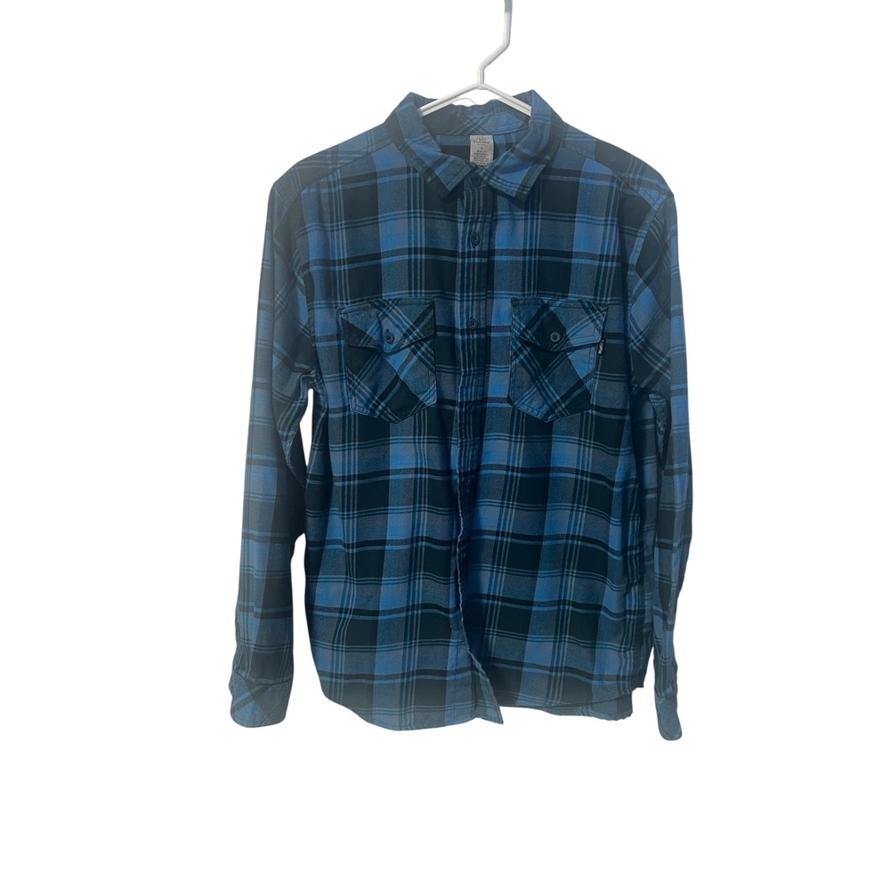 Hurley Flannel Shirt Long Sleeve Button Up Plaid Blue Black Mens Size‎ S